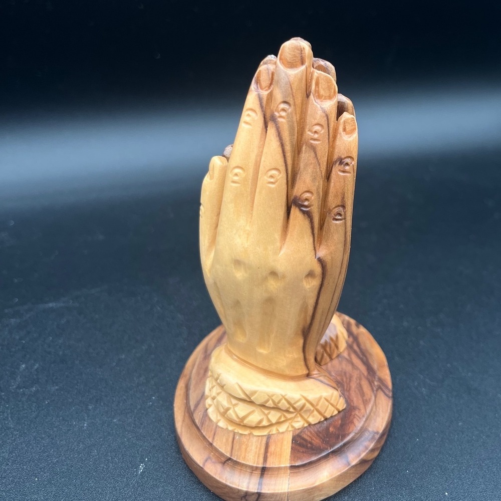 Hand carved Praying‎ Hands Olive Wood Jeries Facouseh Holy Land Bethlehem